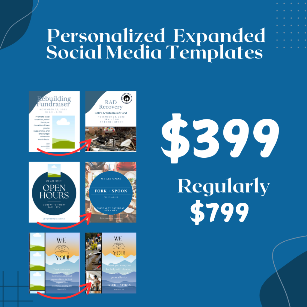 Personalized Expanded Social Media templates for reopening after Hurricane Helene for $399